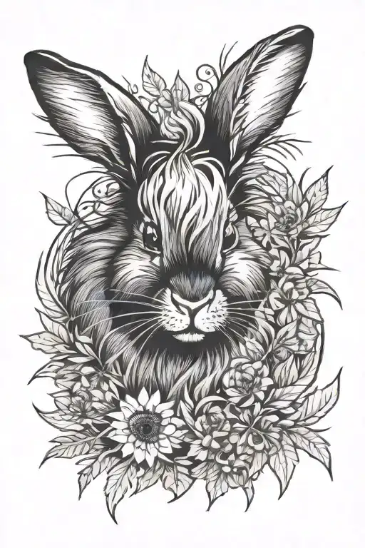 A Black Lionhead Bunny Nestled Among A Bed Of Dandelions And Pine Needles