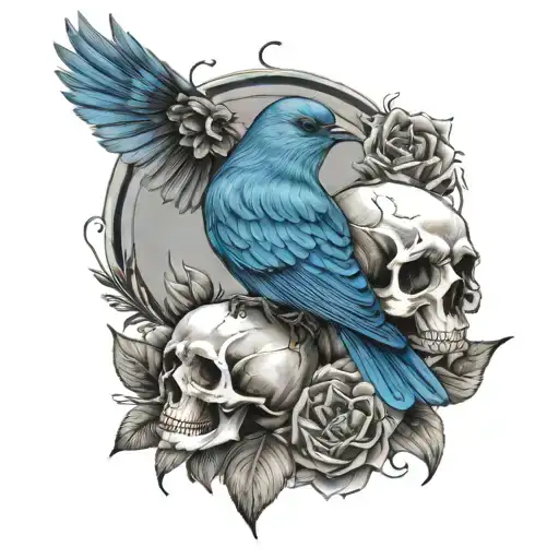 Blue Bird And Skulls