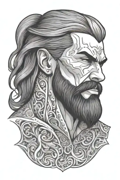 Super Muscled Man Standing With Long Siler Hair And Beard