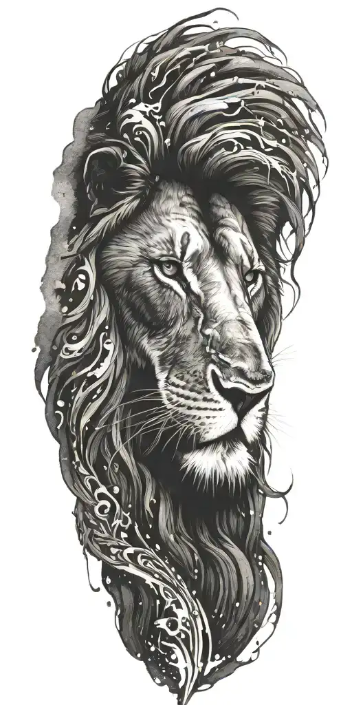 Powerful Lion With A God Symbol Surrounded My Rain