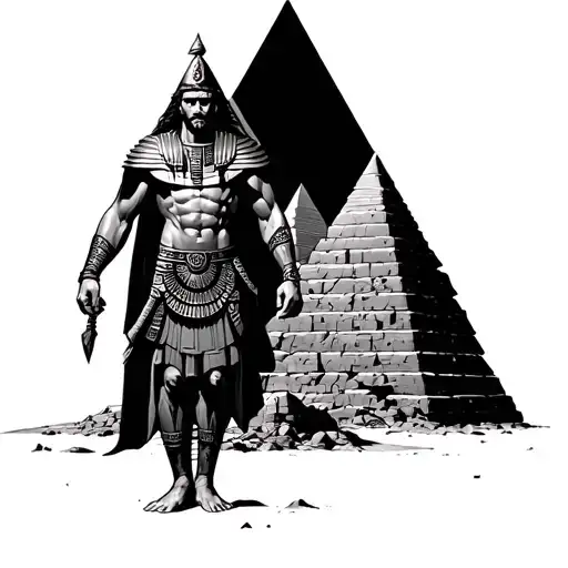 Warrior Man Leg Sleeve And Pyramids Of Eygpt