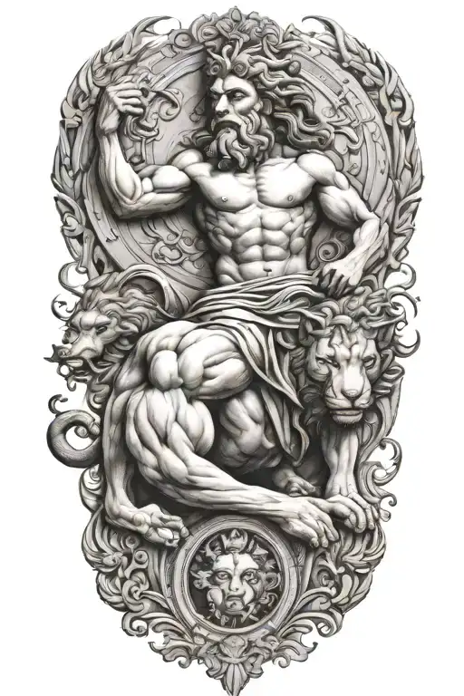 Hybrid Greek God Atlas And Lion Wearing