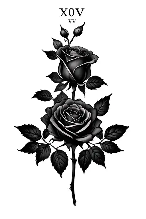 Black Rose With Stem And Roman Number Xv V 2018