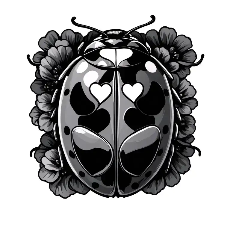 Black Shaded Ladybug With Hearts And With Infinity Sign