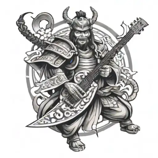 A Heavy Metal Inspired Samurai Warrior With A Guitar As A Weapon