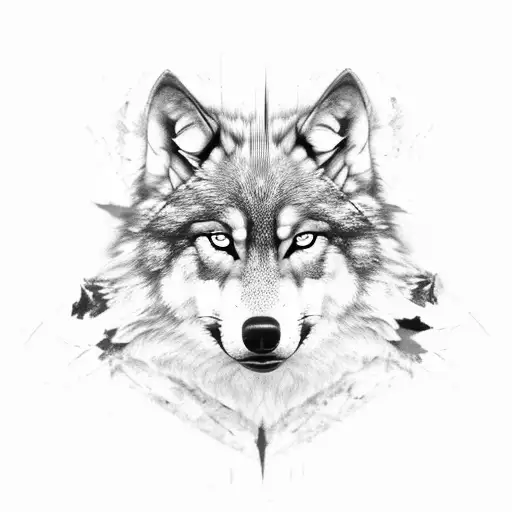 Realistic Wolf Head With A Tattered Thin Blue Line Flag Background