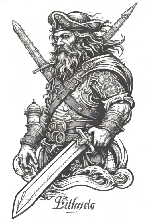 Shipwrecked Pirate With Lighthouse And Waves