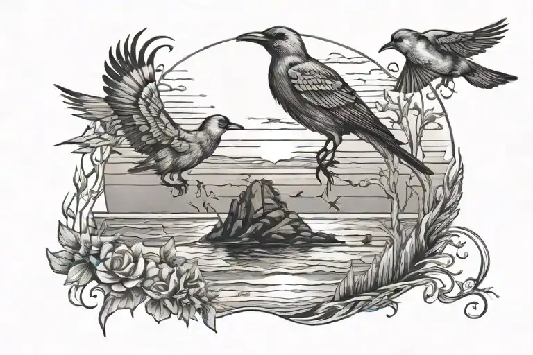 Realistic Oceanside Sunset Beach Scene With Birds And No Trees