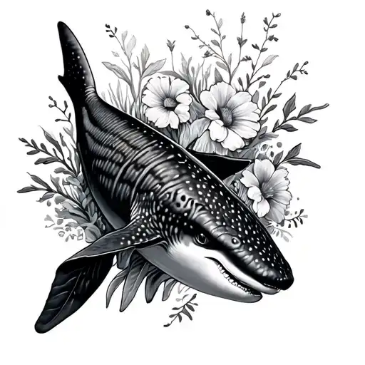 Whale Shark Swimming Through Flowers