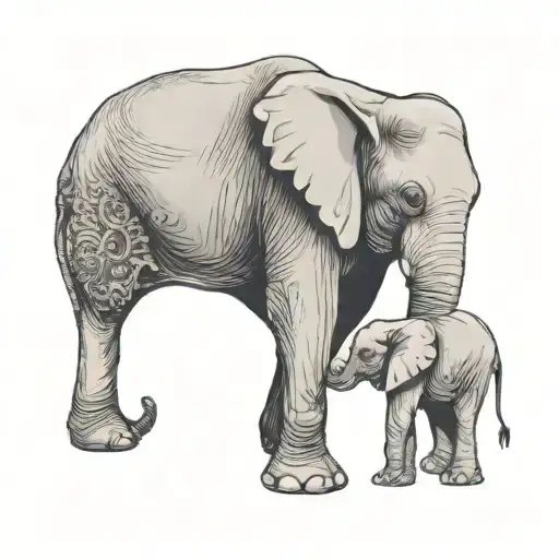 Mom Elephant With Baby On Trunk