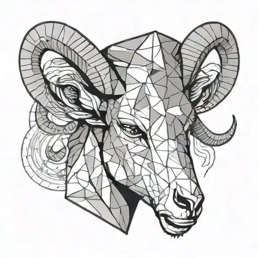 Minimalist Aries Head With Geometric Shapes