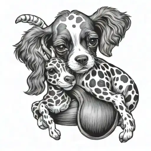 Cavalier Puppy With A Giraffe Stuffed Animal Playing