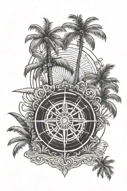 Sri Lanka Outline Palm Trees Dharma Wheel Crown