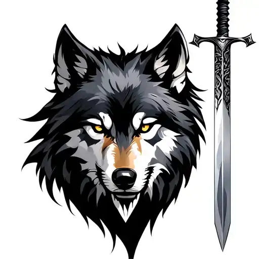 Mix Of Tribal Wolf Ninza And Sword