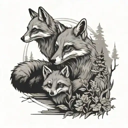 Forrest With A Fox And A Raccoon