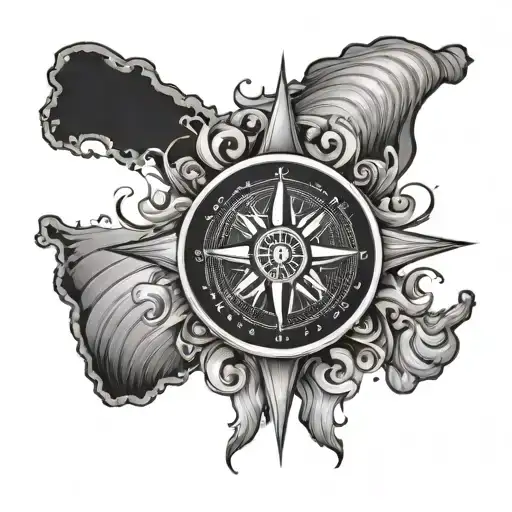 Caribbean Map With Wave And Compass Rose