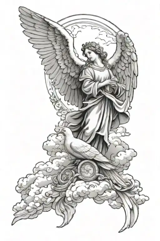 Clouds With A Dove And An Angel Praying And Saint Michael