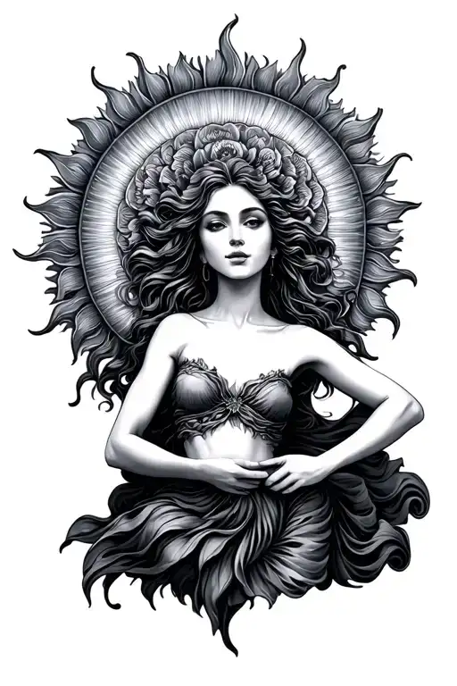 Make A Picture Of A Sun Head Woman Dancing