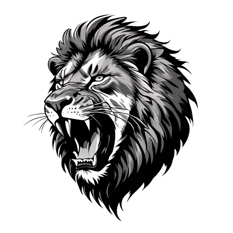 Lion Roaring Side View Point