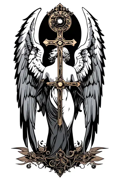 Angels In The Style Of Steampunk With A Cross With A Back Minimalist