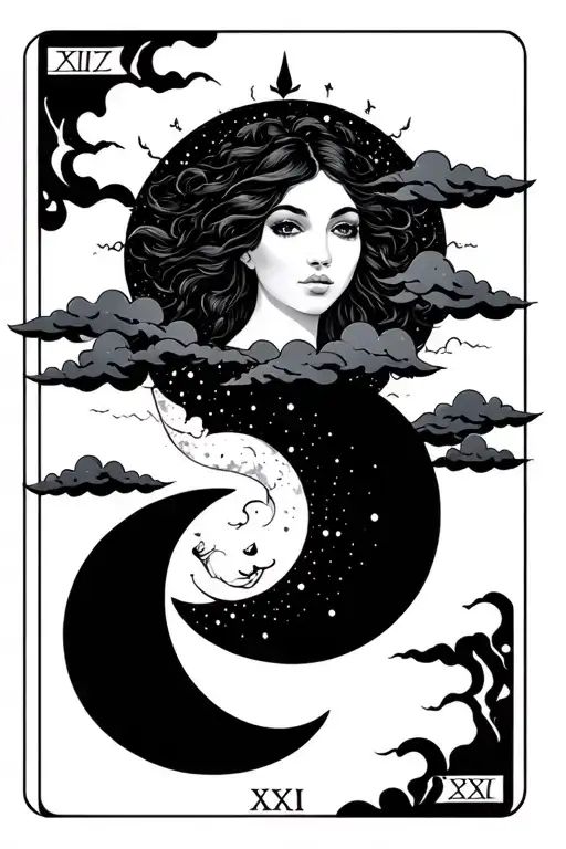 Tarot Card Sun And Moon With Black Woman Clouds Floating Xi-xxi