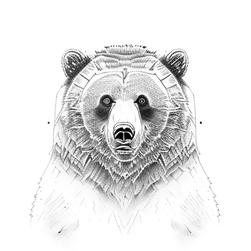 Half Of An Adult Grizzly Bear Face And The Other Half 3 Cub Faces