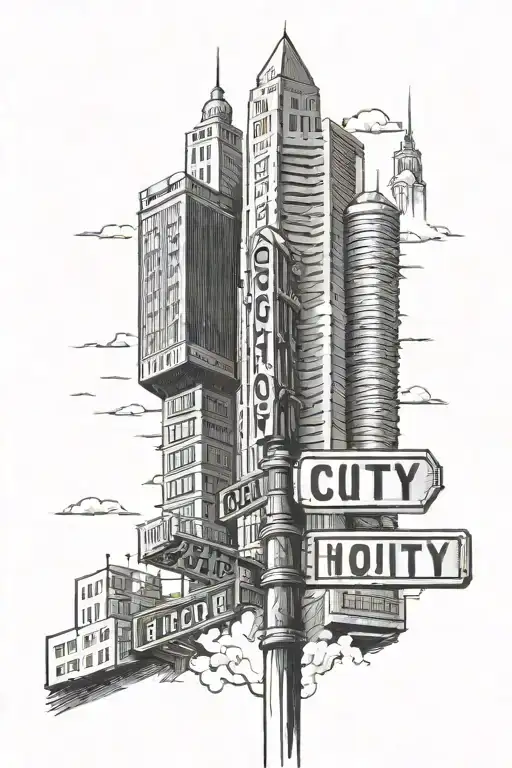 Hood City Landscape Skyscrapers Street Sign