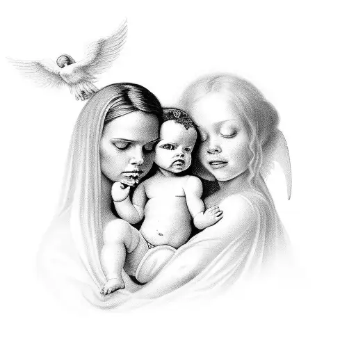 Heavenly Angels Surrounding A Baby In A Protective Embrace