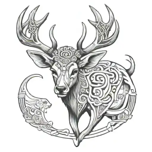 Deer Antlers Egyptian Hieroglyphics Intertwined