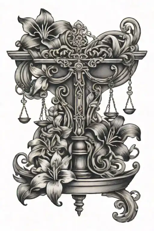 Libra Symbol With Lily Flowers Surrounding