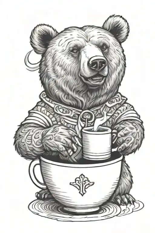 A Bear Standing On Two Legs Holding A Colder Cup