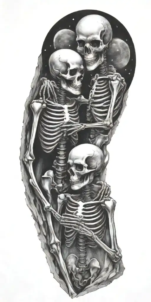 Skeletons Kissing Each Other Getting Beamed Up By A Ufo