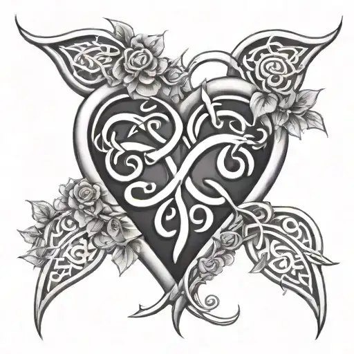A Heart-shaped Celtic Knot Surrounded By Swirling Vines And Flowers