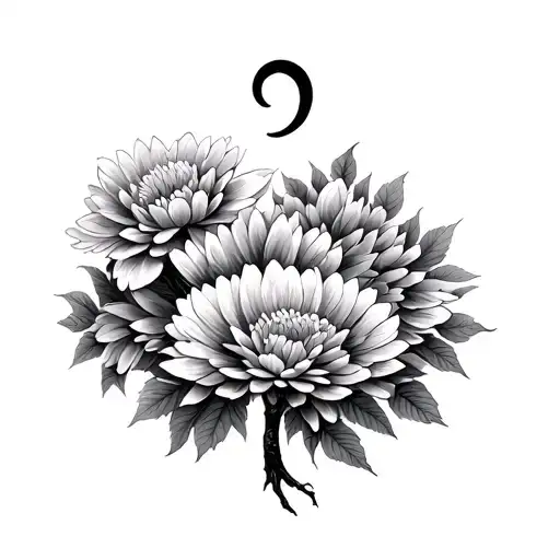 Tree Semicolon Tattoo With Chrysantemum