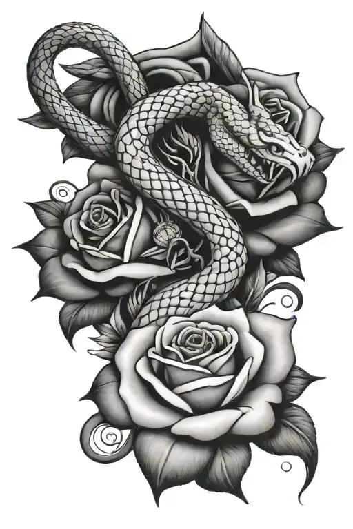 Snake Wrapped Around Dagger And Rose Intertwined