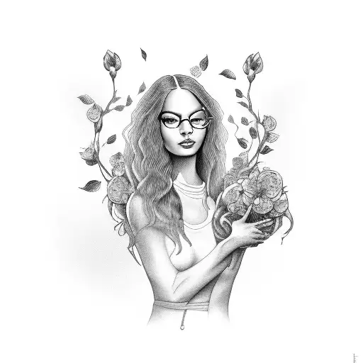 Wavy Haired Woman Holding Sphynx Cat Surrounded By Flowers