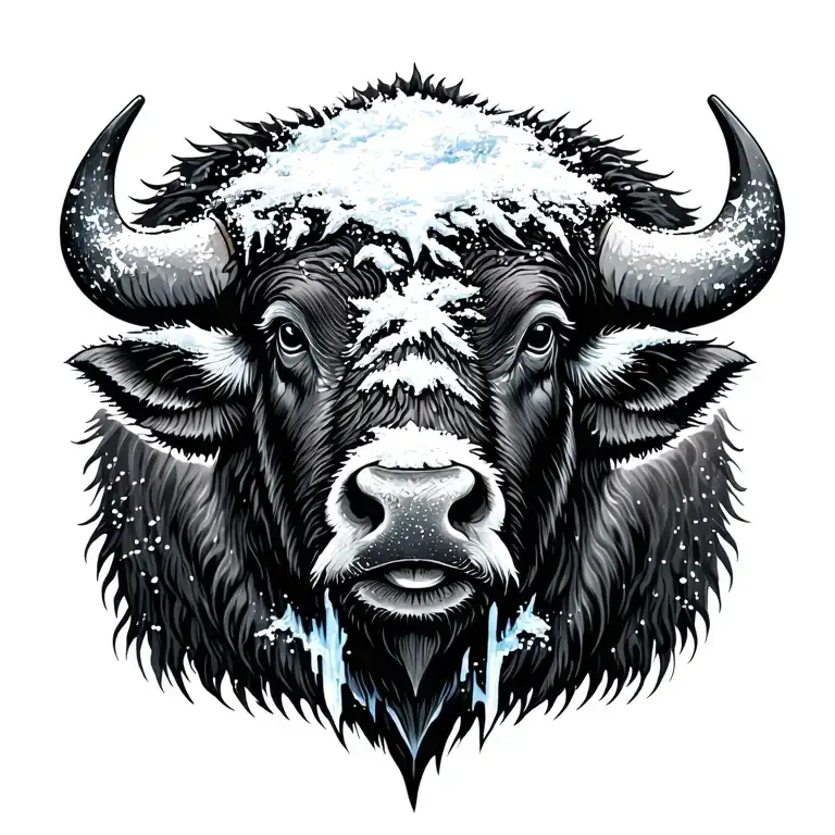 Buffalo Face With Snow And Ice
