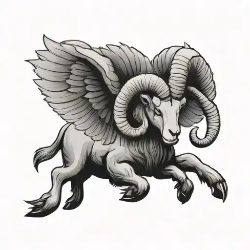 Sideview Flying Aries Ram With Wings