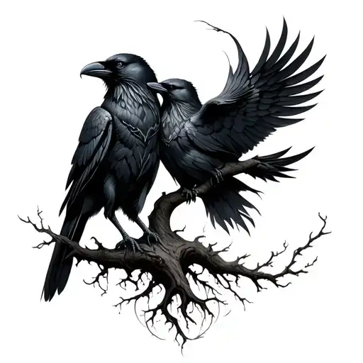 Yggdrasil Tree With 2 Raven Minimalistic Design