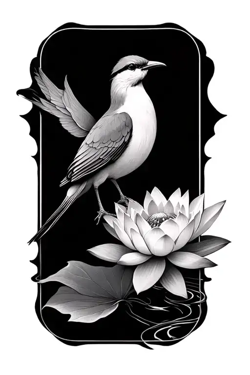 Chinese Lotus Flower With Phonex Bird