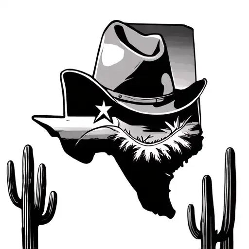 State Of Texas Tattoo With Cowboy Hat And Saguaro Cactus