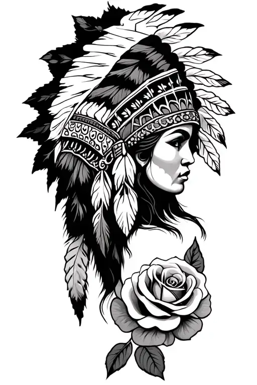 Indian Headdress With La Cathrina Head And Shading Including Rose On The Upper Arm
