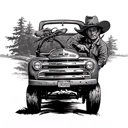 Cowboy Driving Old Truck