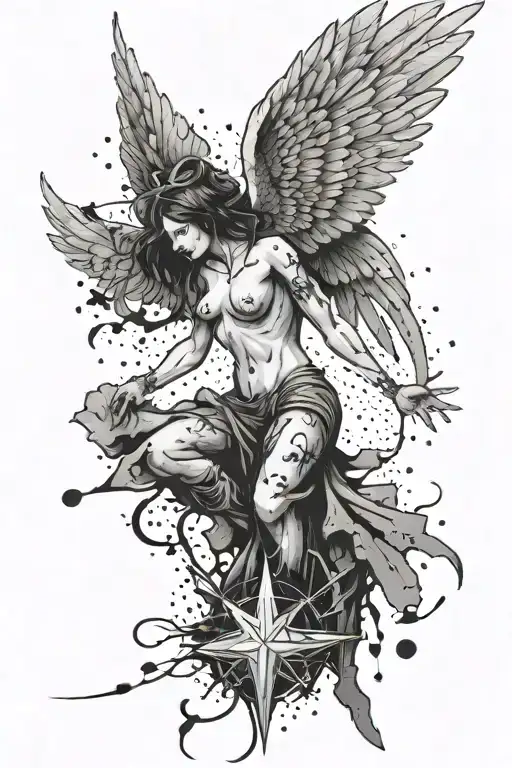 Fallen Angel With Little Crosses And Stars Exploding