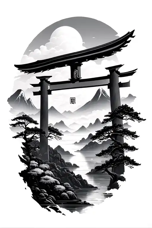 Torii Gate Mountains Background