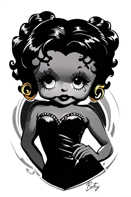 Betty Boop Tattoo In Black Grey