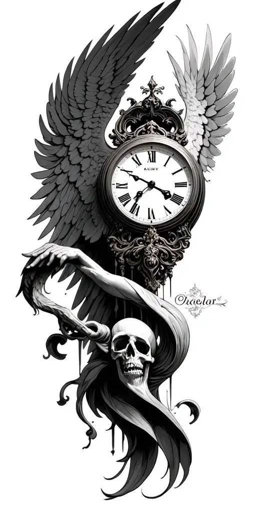 An Angel Who Blows On The Needle Of A Clock With The Death That Blows In The Other For Accelrre
