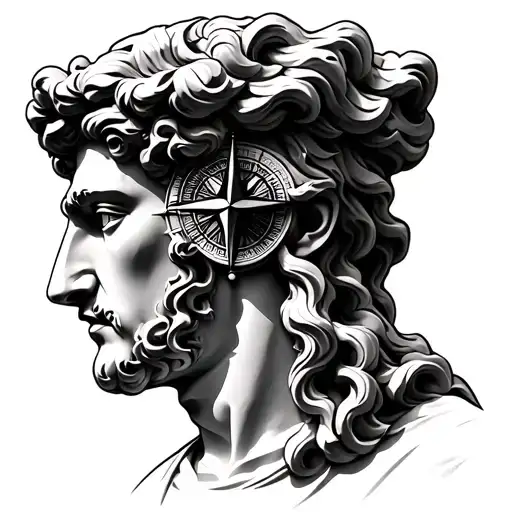 Statue Of David Head With Compass Rose In Eyes