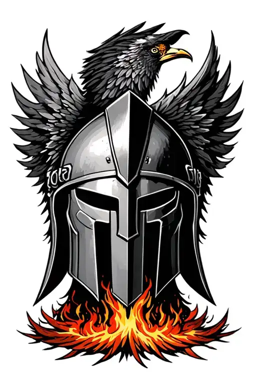 Spartan Helmet With Phoenix Rising From The Ashes Symbolizing Rebirth