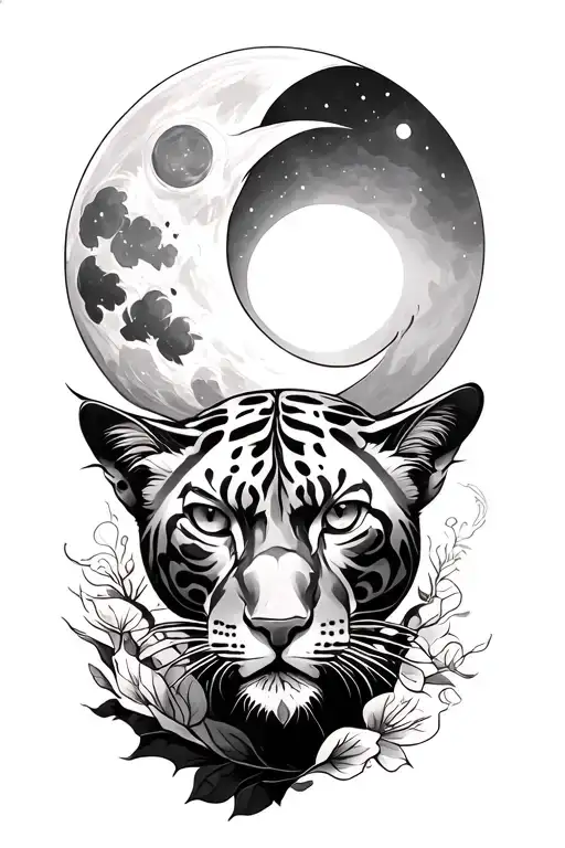 Mystical Panther Rising To Moon And Sun